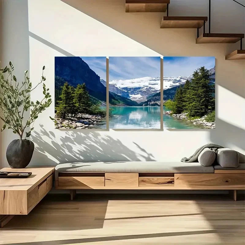 3pcs Lake Louise Rocky Mountains Landscape Metal Print Ready to Hang Art