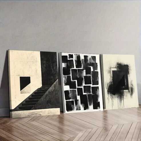 3pcs Black Ink Painting Abstract Dark Wall Art Set Canvas Unframed - High Quality Print 100% Australian Made Wall Canvas