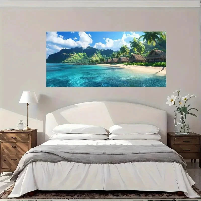 Tropical Paradise Palm Trees Wall Art Canvas Office Home Room Framed 120x60cm