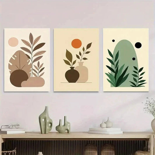 3pcs Modern Abstract Botanical Minimalist Plant Wall Art Set Canvas Framed 40x60cm - High Quality Print 100% Australian Made Wall Canvas Ready to Hang