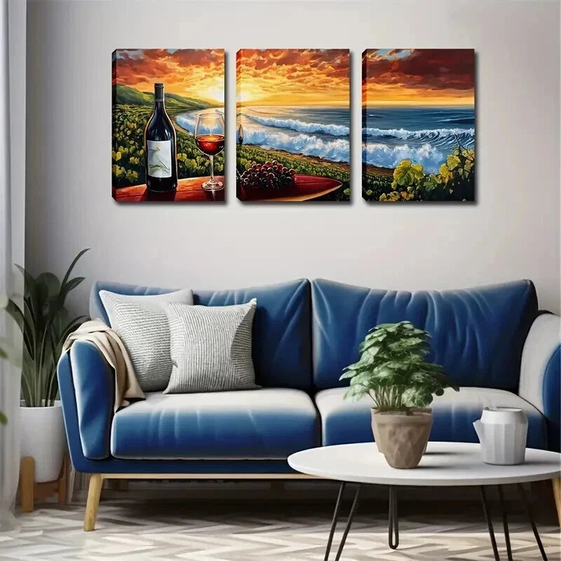 3pcs Serene Beach Sunset Triptych Rustic Perfect Wall Art Set Canvas Framed 60x90cm - High Quality Print 100% Australian Made Wall Canvas Ready to Hang - Bella Home Decor
