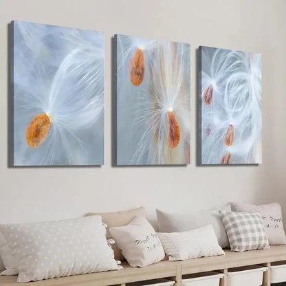 3pcs Vibrant Botanical Milkweed Seed Decor Wall Art Set Canvas Unframed - High Quality Print 100% Australian Made Wall Canvas