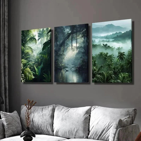 3pcs Natural Tropical Forest Decoration Wall Art Set Canvas Framed 60x90cm - High Quality Print 100% Australian Made Wall Canvas Ready to Hang