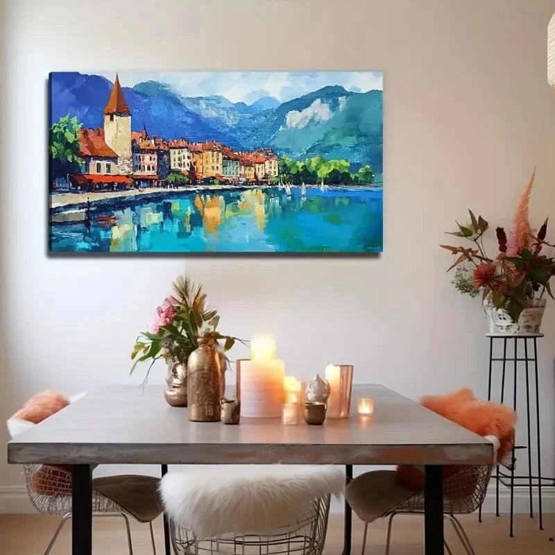 Scenic River House Perfect Wall Art Canvas Office Home Room Framed 120x60cm