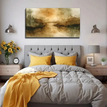 Misty Lake Landscape Wall Art Canvas Office Home Room Framed 120x60cm