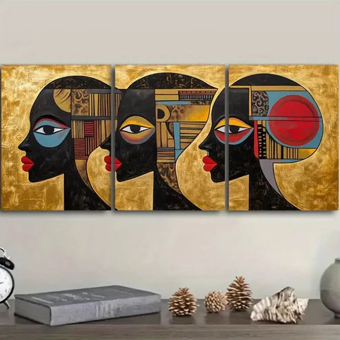 3pcs Black and Golden portrait abstract painting Wall Art Set Canvas Unframed - High Quality Print 100% Australian Made Wall Canvas - Bella Home Decor