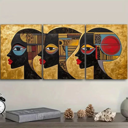3pcs Black and Golden portrait abstract painting Wall Art Set Canvas Unframed - High Quality Print 100% Australian Made Wall Canvas - Bella Home Decor