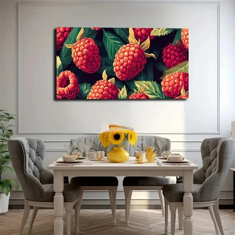 Vibrant Red Raspberry Décor Wall Art Canvas Office Home Room Framed 120x60cm