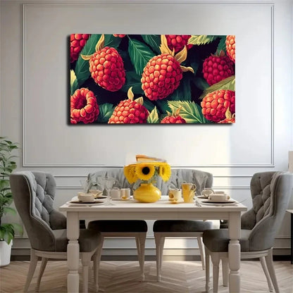 Vibrant Red Raspberry Décor Wall Art Canvas Office Home Room Framed 120x60cm