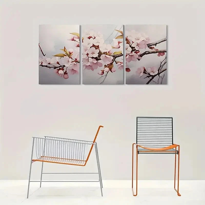 3pcs Cherry Blossom Branches Floral Metal Print Ready to Hang Art - Bella Home Decor