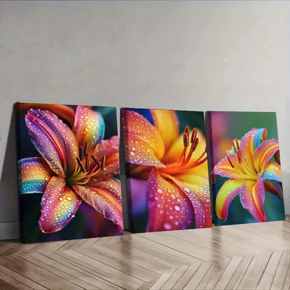 3pcs Rainbow Lilies Wall Art Set Canvas Unframed - High Quality Print 100% Australian Made Wall Canvas