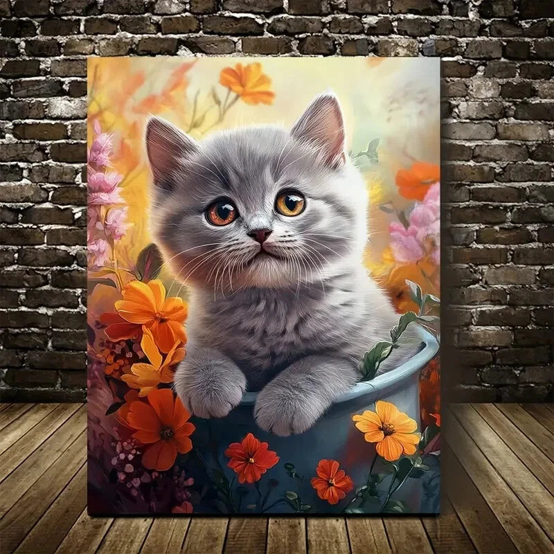 Beautiful Adorable British Shorthair Kitten Painting 40x60cm Metal Print Ready to Hang