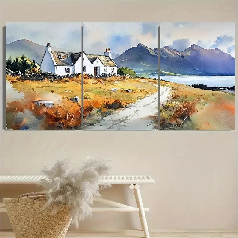 3pcs Scottish Hills Cottage Isle of Skye Metal Print Ready to Hang Art