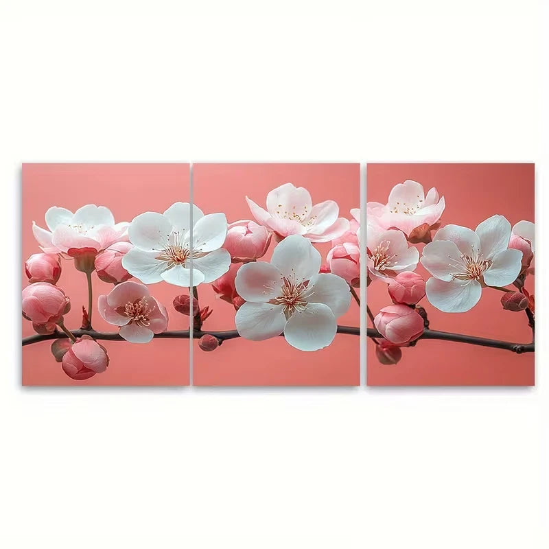 3pcs Delicate Pink White Blossom Branch Metal Print Ready to Hang Art - Bella Home Decor