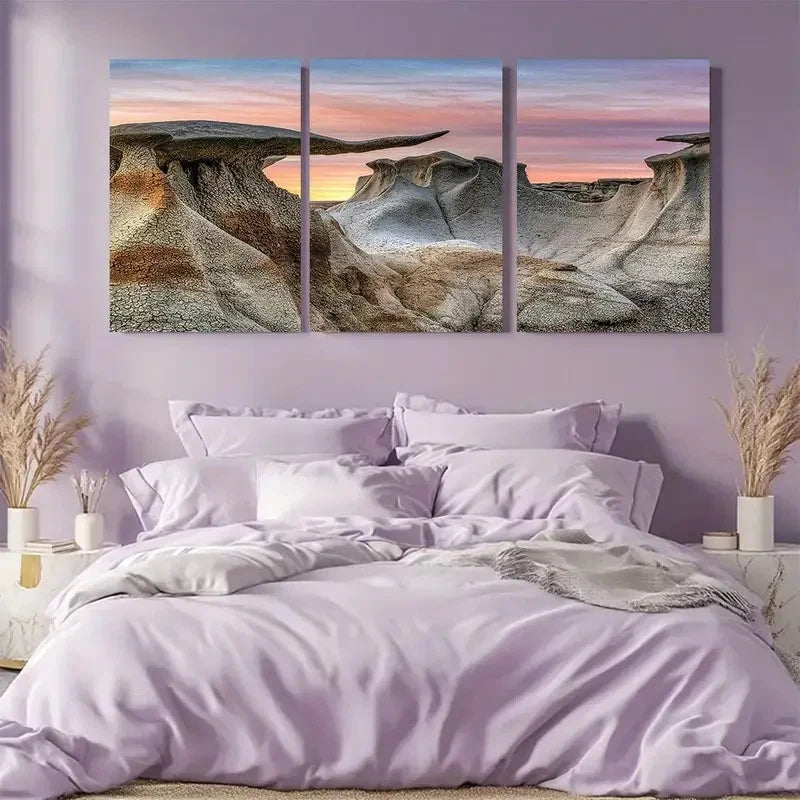 3pcs Bisti Badlands Landscape with Stone Wings Metal Print Ready to Hang Art - Bella Home Decor