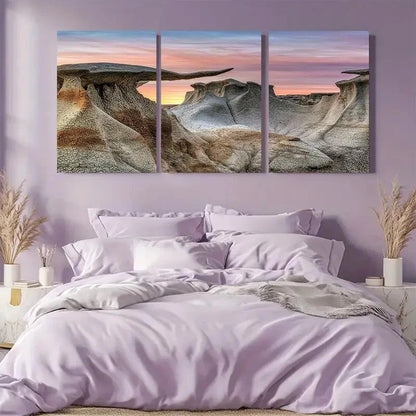 3pcs Bisti Badlands Landscape with Stone Wings Metal Print Ready to Hang Art - Bella Home Decor