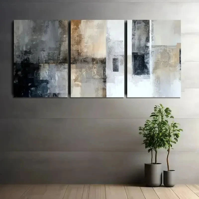 3pcs Art Painting Old Wall with Dark Gray Tones Metal Print Ready to Hang Art - Bella Home Decor