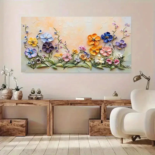 Large-Scale Colorful Floral Wall Art Canvas Office Home Room Framed 120x60cm