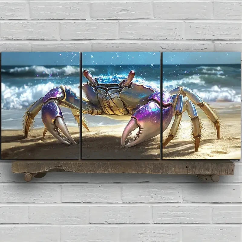 3pcs Crabs on The Beach Sea Animal Themed Metal Print Ready to Hang Art - Bella Home Decor