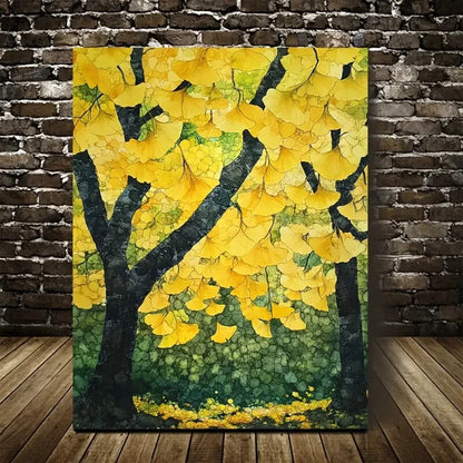 Vibrant Ginkgo Forest Scene with Yellow Leaves  40x60cm Metal Print Ready to Hang - Bella Home Decor