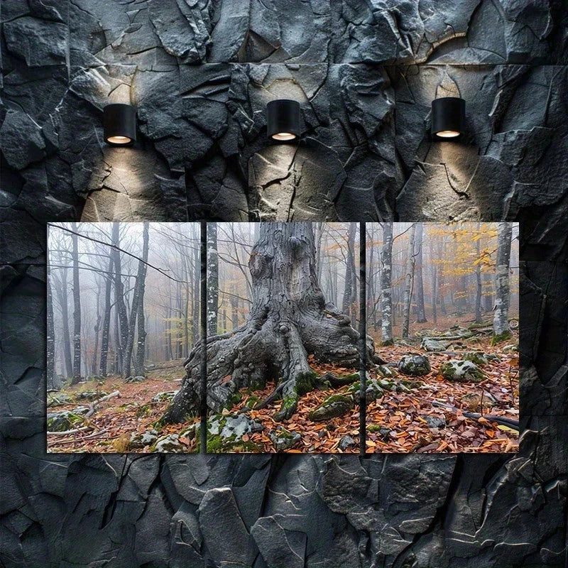 3pcs Old Gnarled Tree in Autumn Forest Metal Print Ready to Hang Art
