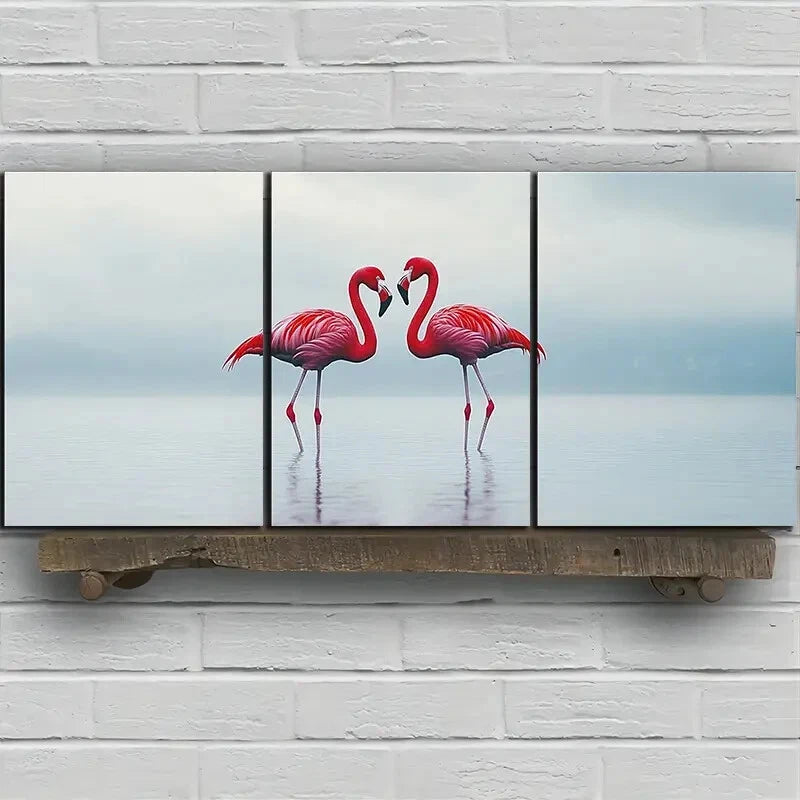3pcs Pink Flamingos Painting Nature Metal Print Ready to Hang Art - Bella Home Decor