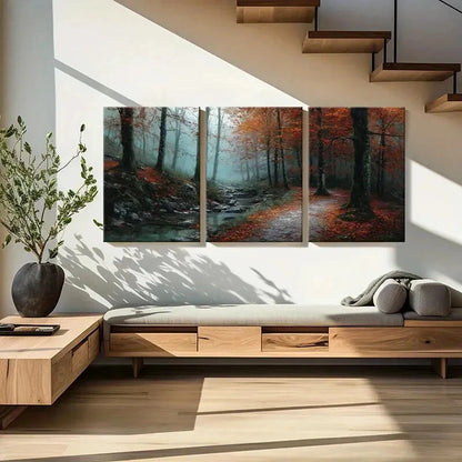 3pcs Autumn Forest Pathway Tranquil Scene Metal Print Ready to Hang Art