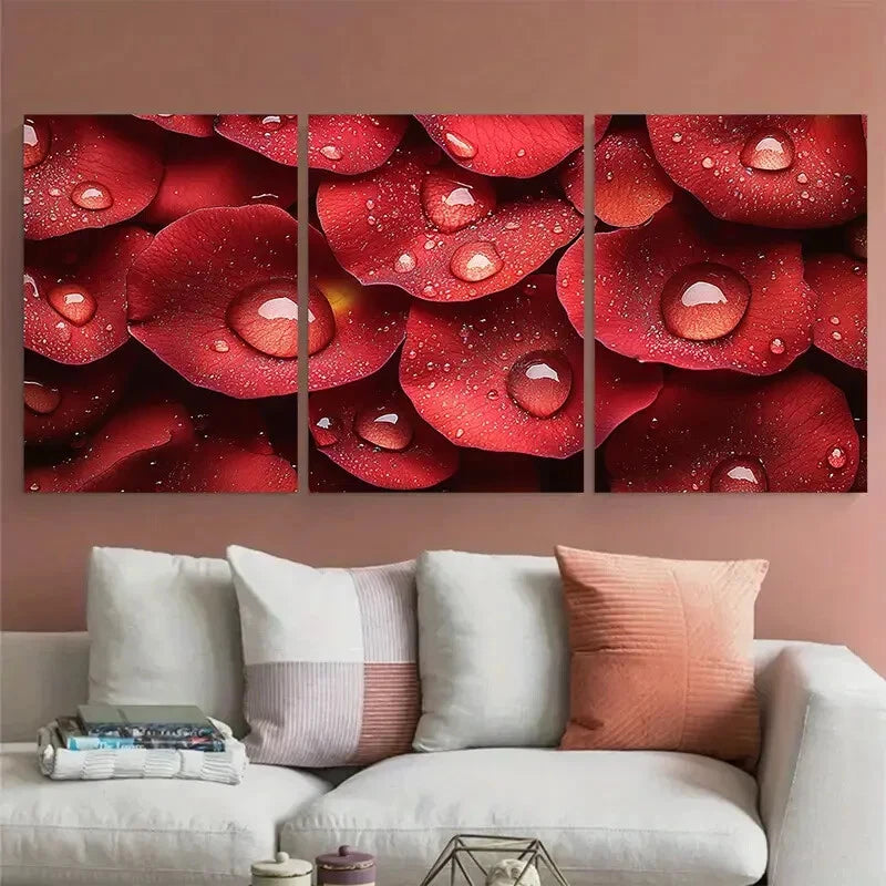 3pcs Macro Photography of Raindrops on Rose Petals Metal Print Ready to Hang Art - Bella Home Decor