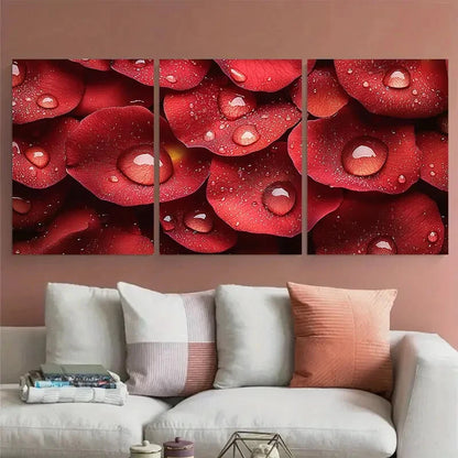 3pcs Macro Photography of Raindrops on Rose Petals Metal Print Ready to Hang Art - Bella Home Decor