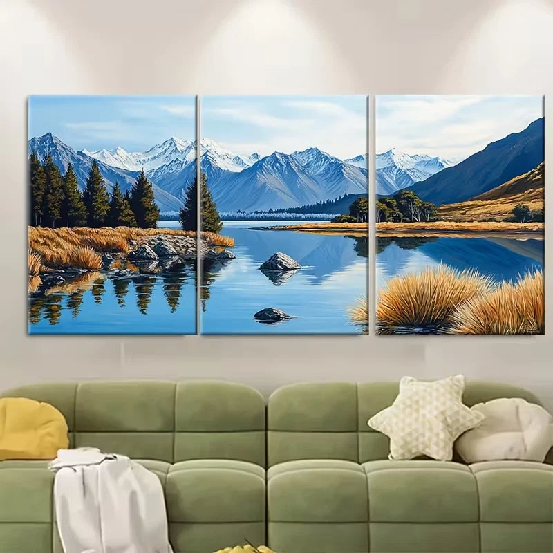 3pcs Lake Matheson Travel Print Metal Print Ready to Hang Art