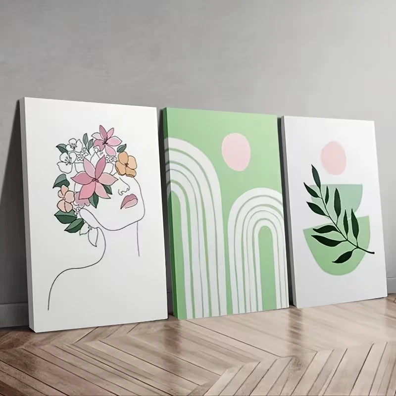 3pcs Botanical Abstract Wall Art Set Canvas Framed 60x90cm – High Quality Print, 100% Australian Made, Ready to Hang
