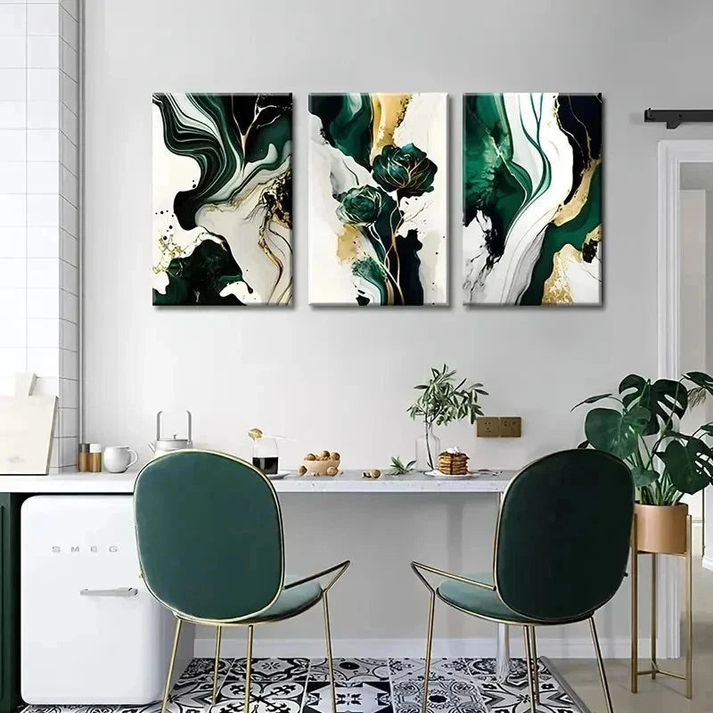 3pcs Emerald Green Green and GoldWall Art Set Canvas Framed 60x90cm - High Quality Print 100% Australian Made Wall Canvas Ready to Hang