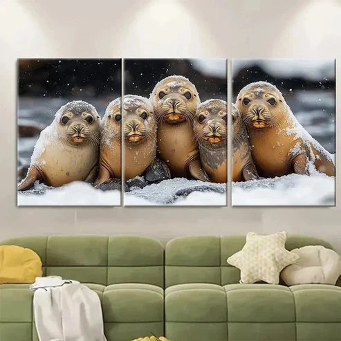 3pcs Sea Lion Huddle Canvas  Wall Art Set Canvas Unframed - High Quality Print 100% Australian Made Wall Canvas - Bella Home Decor