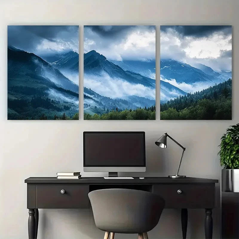 3pcs Stormy Mountain Range Serene Nature Wall Art Set Canvas Framed 40x60cm - High Quality Print 100% Australian Made Wall Canvas Ready to Hang