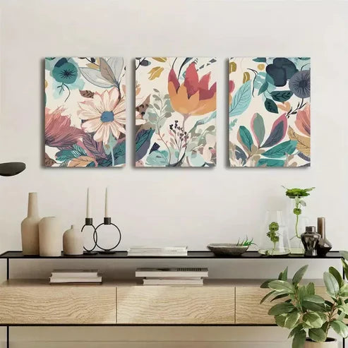 3pcs Botanical Colorful Flower Wall Art Canvas Unframed - High Quality Print 100% Australian Made Wall Canvas - Bella Home Decor