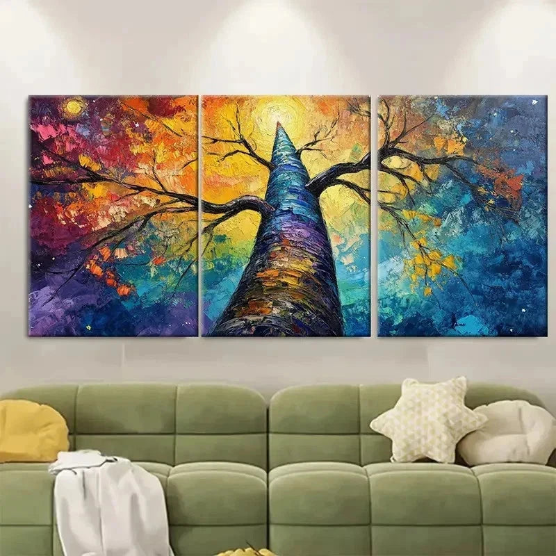 3pcs Large Colorful Textured Tower Tree EY  Wall Art Set Canvas Framed 40x60cm - High Quality Print 100% Australian Made Wall Canvas Ready to Hang