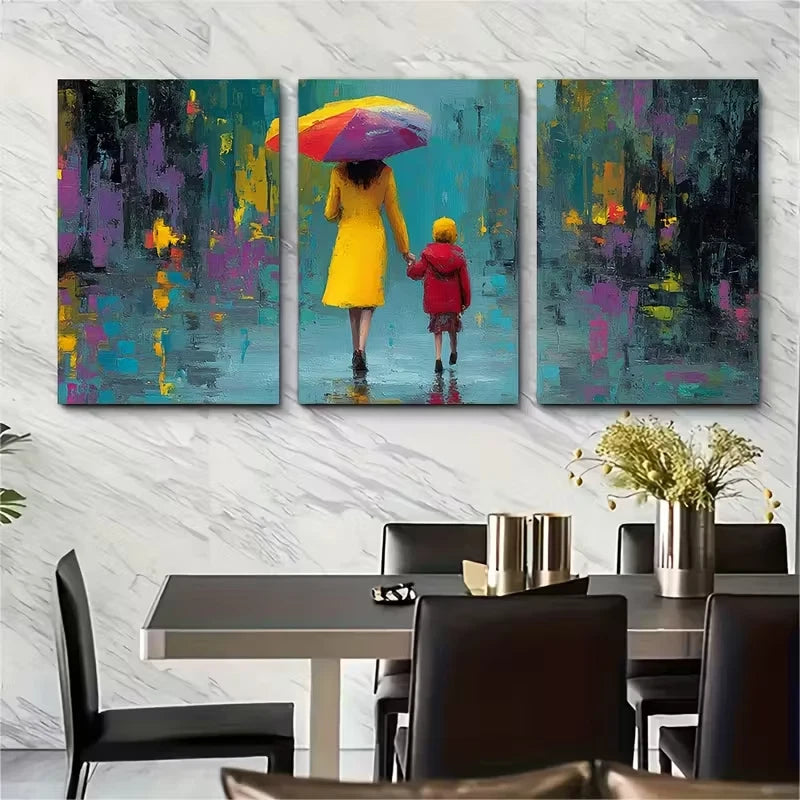 3pcs Impressionist Mother & Rainy Walk Metal Print Ready to Hang Art