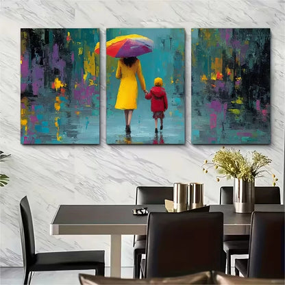 3pcs Impressionist Mother & Rainy Walk Metal Print Ready to Hang Art