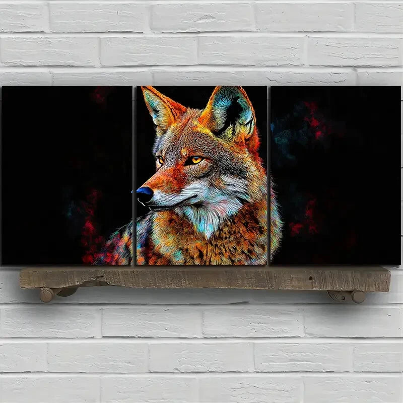 3pcs Charming Coyote Trio Animal Themed Metal Print Ready to Hang Art - Bella Home Decor