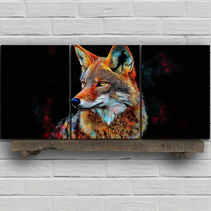 3pcs Charming Coyote Trio Animal Themed Metal Print Ready to Hang Art - Bella Home Decor