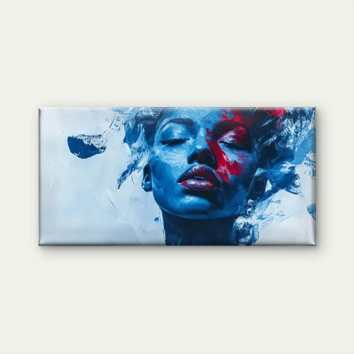 Blue & Red Woman Face Textured Wall Art Canvas Office Home Room Framed 120x60cm