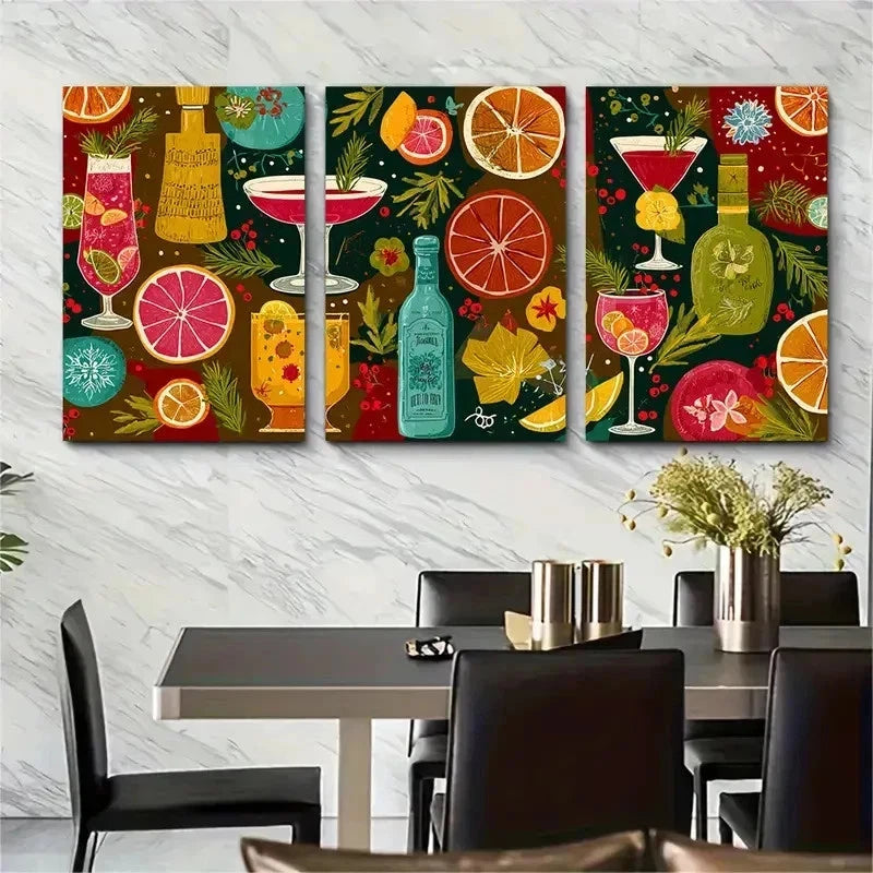 3pcs Eat Drink And Be Merry Trendy Perfect Wall Art Set Canvas Framed 50x70cm - High Quality Print 100% Australian Made Wall Canvas Ready to Hang - Bella Home Decor
