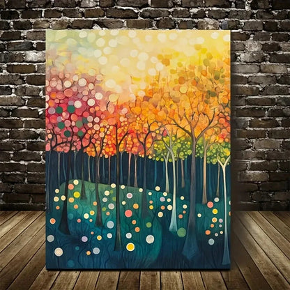 Lush Pear Tree Scene in Warm Orange & Red Painting 40x60cm Metal Print Ready to Hang - Bella Home Decor