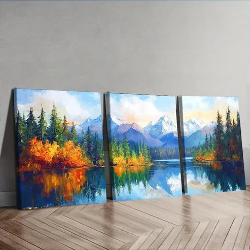 3pcs Colorful Scenic Lakes and Trees Perfect Wall Art Set Canvas Unframed - High Quality Print 100% Australian Made Wall Canvas - Bella Home Decor