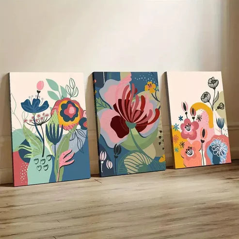 3pcs Abstract Decorative London Flower Market Wall Art Canvas Unframed - High Quality Print 100% Australian Made Wall Canvas
