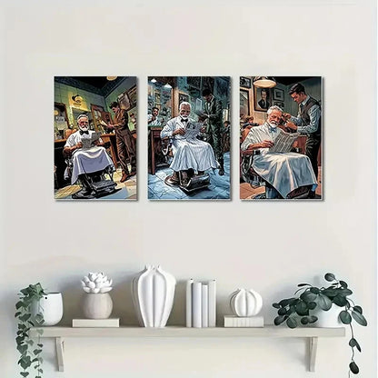 3pcs Barber Shop Wall Art Set Canvas Unframed – High Quality Print 100% Australian Made Wall Canvas - Bella Home Decor