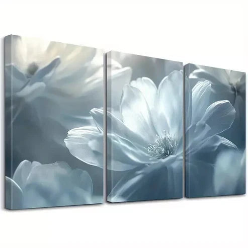 3pcs Modern Farmhouse Style White Flower Wall Art Canvas Unframed - High Quality Print 100% Australian Made Wall Canvas