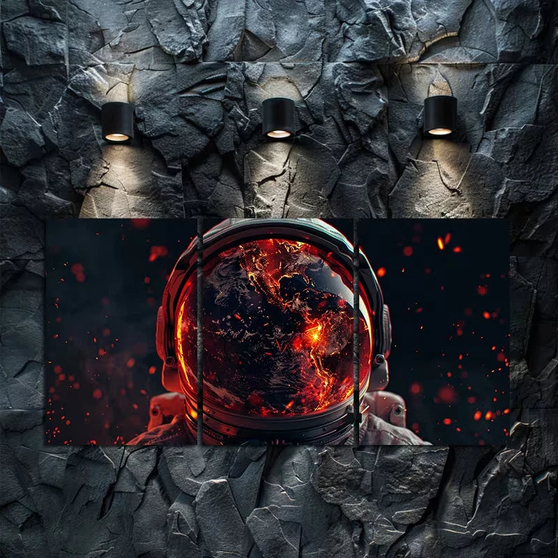 3pcs Astronaut Helmet with Earth View Wall Art Set Canvas Framed 60x90cm - High Quality Print 100% Australian Made Wall Canvas Ready to Hang - Bella Home Decor