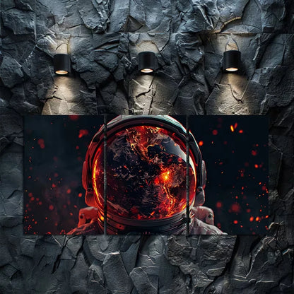 3pcs Astronaut Helmet with Earth View Wall Art Set Canvas Framed 60x90cm - High Quality Print 100% Australian Made Wall Canvas Ready to Hang - Bella Home Decor