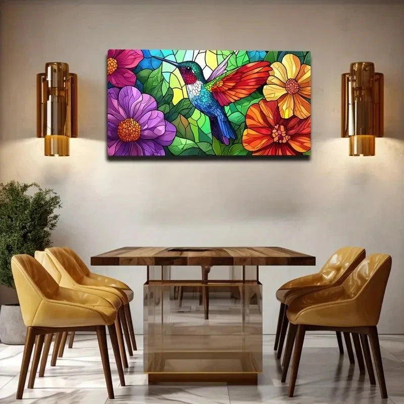 Vibrant Hummingbird Abstract Wall Art Canvas Office Home Room Framed 120x60cm